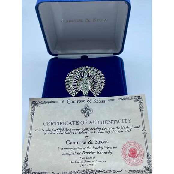 Camrose & Kross JBK Peacock Brooch Green Orange New Original Box & COA - Picture 4 of 4
